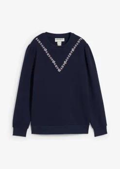 bonprix Sweat|Bekleidung·Blusen & Tuniken^Sweatshirt mit Stickerei aus Baumwoll-Mix dunkelblau