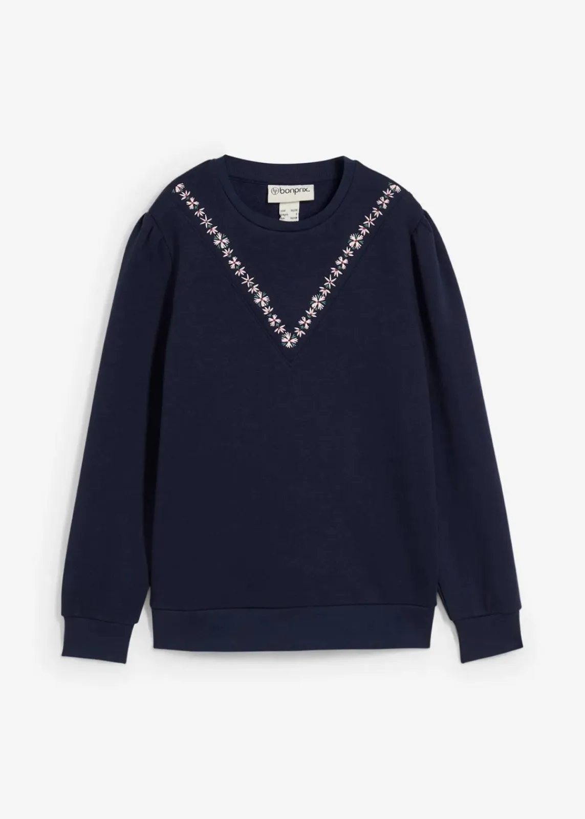 bonprix Sweat|Bekleidung·Blusen & Tuniken^Sweatshirt mit Stickerei aus Baumwoll-Mix dunkelblau