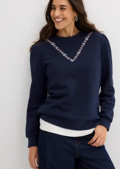 bonprix Sweat|Bekleidung·Blusen & Tuniken^Sweatshirt mit Stickerei aus Baumwoll-Mix dunkelblau