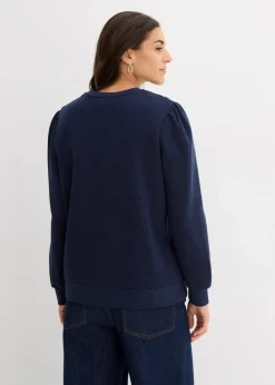bonprix Sweat|Bekleidung·Blusen & Tuniken^Sweatshirt mit Stickerei aus Baumwoll-Mix dunkelblau