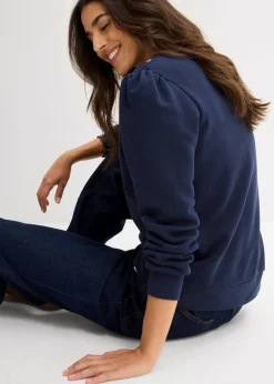 bonprix Sweat|Bekleidung·Blusen & Tuniken^Sweatshirt mit Stickerei aus Baumwoll-Mix dunkelblau