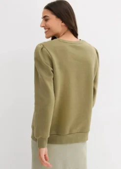 bonprix Bekleidung·Blusen & Tuniken|Sweat^Sweatshirt mit Stickerei aus Baumwoll-Mix oliv