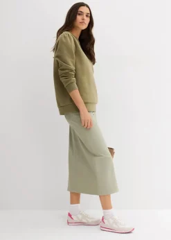 bonprix Bekleidung·Blusen & Tuniken|Sweat^Sweatshirt mit Stickerei aus Baumwoll-Mix oliv