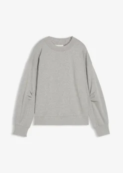 bonprix Bekleidung·Blusen & Tuniken|Sweat^Sweatshirt mit weitem Ripp-Kragen aus Bio-Baumwolle hellgrau meliert meliert