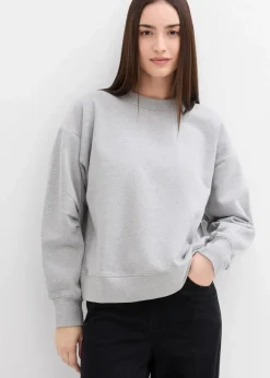 bonprix Bekleidung·Blusen & Tuniken|Sweat^Sweatshirt mit weitem Ripp-Kragen aus Bio-Baumwolle hellgrau meliert meliert
