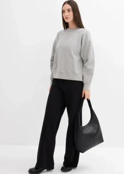 bonprix Bekleidung·Blusen & Tuniken|Sweat^Sweatshirt mit weitem Ripp-Kragen aus Bio-Baumwolle hellgrau meliert meliert