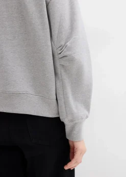 bonprix Bekleidung·Blusen & Tuniken|Sweat^Sweatshirt mit weitem Ripp-Kragen aus Bio-Baumwolle hellgrau meliert meliert