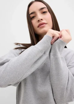 bonprix Bekleidung·Blusen & Tuniken|Sweat^Sweatshirt mit weitem Ripp-Kragen aus Bio-Baumwolle hellgrau meliert meliert