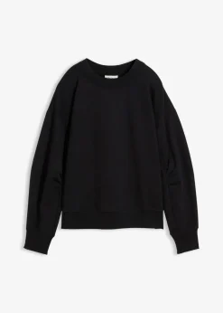 bonprix Sweat|Bekleidung·Blusen & Tuniken^Sweatshirt mit weitem Ripp-Kragen aus Bio-Baumwolle schwarz