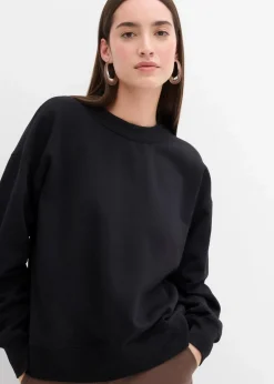 bonprix Sweat|Bekleidung·Blusen & Tuniken^Sweatshirt mit weitem Ripp-Kragen aus Bio-Baumwolle schwarz