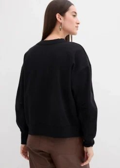bonprix Sweat|Bekleidung·Blusen & Tuniken^Sweatshirt mit weitem Ripp-Kragen aus Bio-Baumwolle schwarz