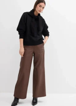 bonprix Sweat|Bekleidung·Blusen & Tuniken^Sweatshirt mit weitem Ripp-Kragen aus Bio-Baumwolle schwarz