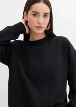 bonprix Sweat|Bekleidung·Blusen & Tuniken^Sweatshirt mit weitem Ripp-Kragen aus Bio-Baumwolle schwarz