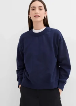 bonprix Sweat|Bekleidung·Blusen & Tuniken^Sweatshirt mit weitem Ripp-Kragen aus Bio-Baumwolle dunkelblau
