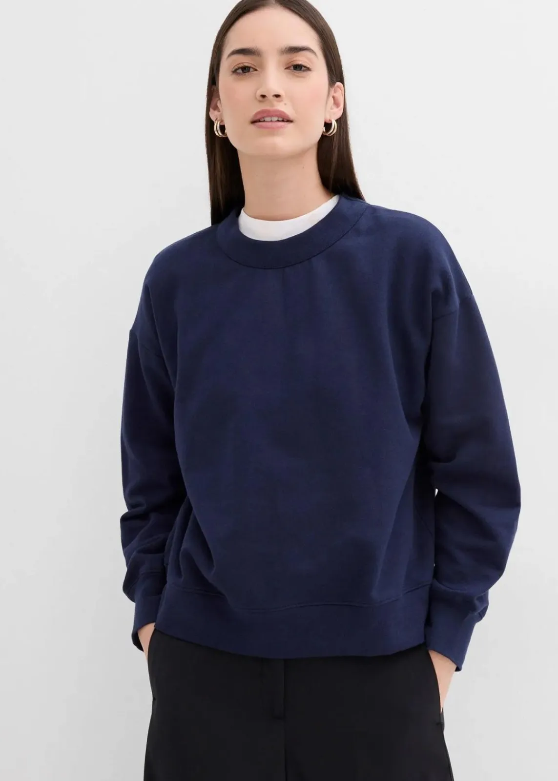 bonprix Sweat|Bekleidung·Blusen & Tuniken^Sweatshirt mit weitem Ripp-Kragen aus Bio-Baumwolle dunkelblau