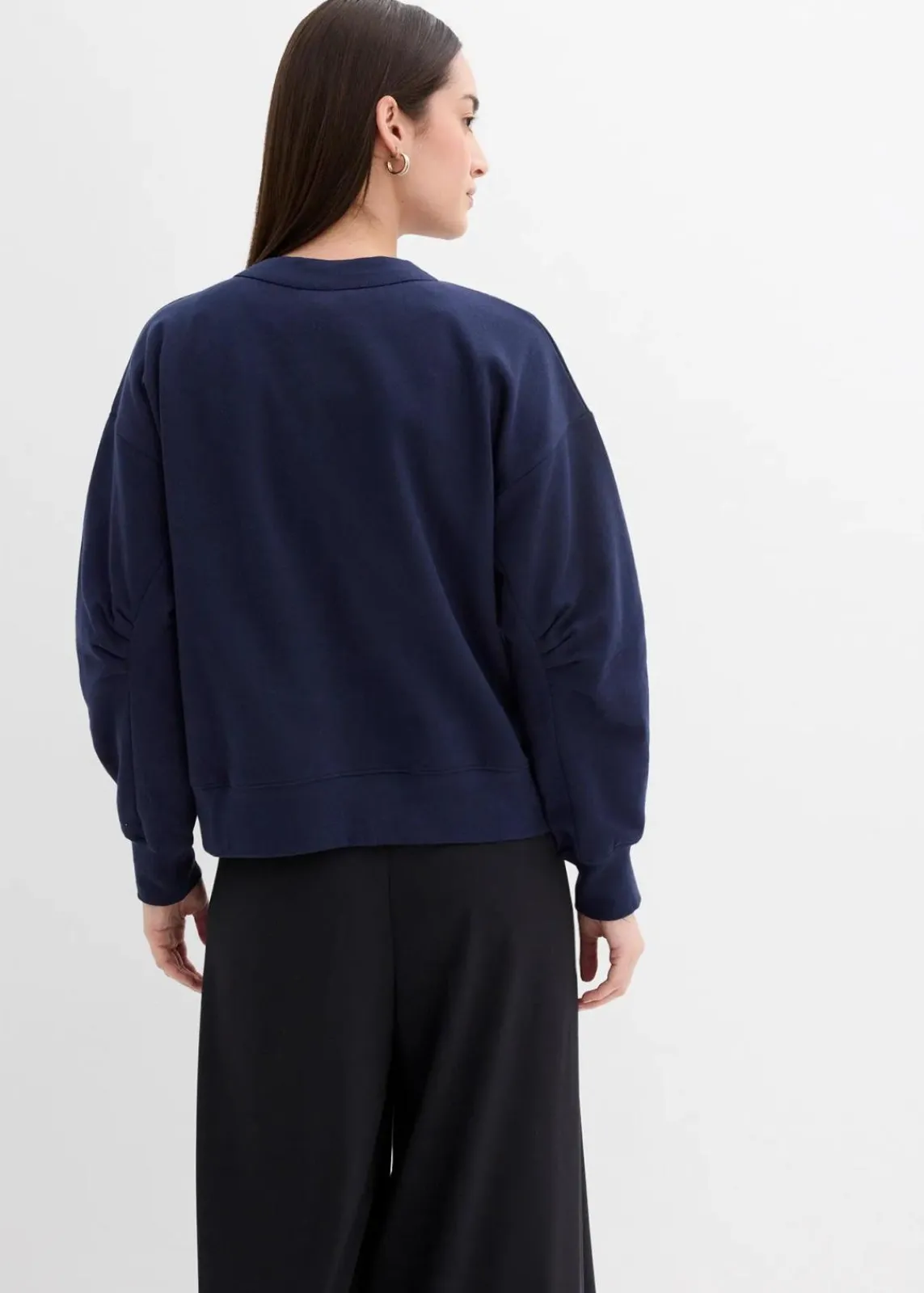 bonprix Sweat|Bekleidung·Blusen & Tuniken^Sweatshirt mit weitem Ripp-Kragen aus Bio-Baumwolle dunkelblau