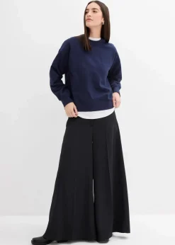 bonprix Sweat|Bekleidung·Blusen & Tuniken^Sweatshirt mit weitem Ripp-Kragen aus Bio-Baumwolle dunkelblau