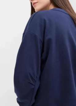 bonprix Sweat|Bekleidung·Blusen & Tuniken^Sweatshirt mit weitem Ripp-Kragen aus Bio-Baumwolle dunkelblau