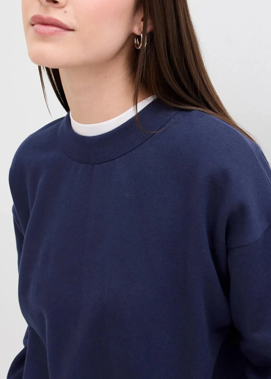 bonprix Sweat|Bekleidung·Blusen & Tuniken^Sweatshirt mit weitem Ripp-Kragen aus Bio-Baumwolle dunkelblau