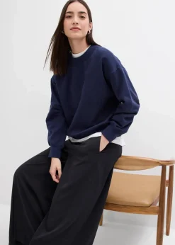 bonprix Sweat|Bekleidung·Blusen & Tuniken^Sweatshirt mit weitem Ripp-Kragen aus Bio-Baumwolle dunkelblau
