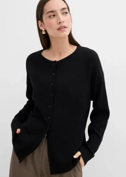 bonprix Bekleidung·Umstandsmode|Strickmode^Taillierte Strickjacke aus Viskose-Mix schwarz