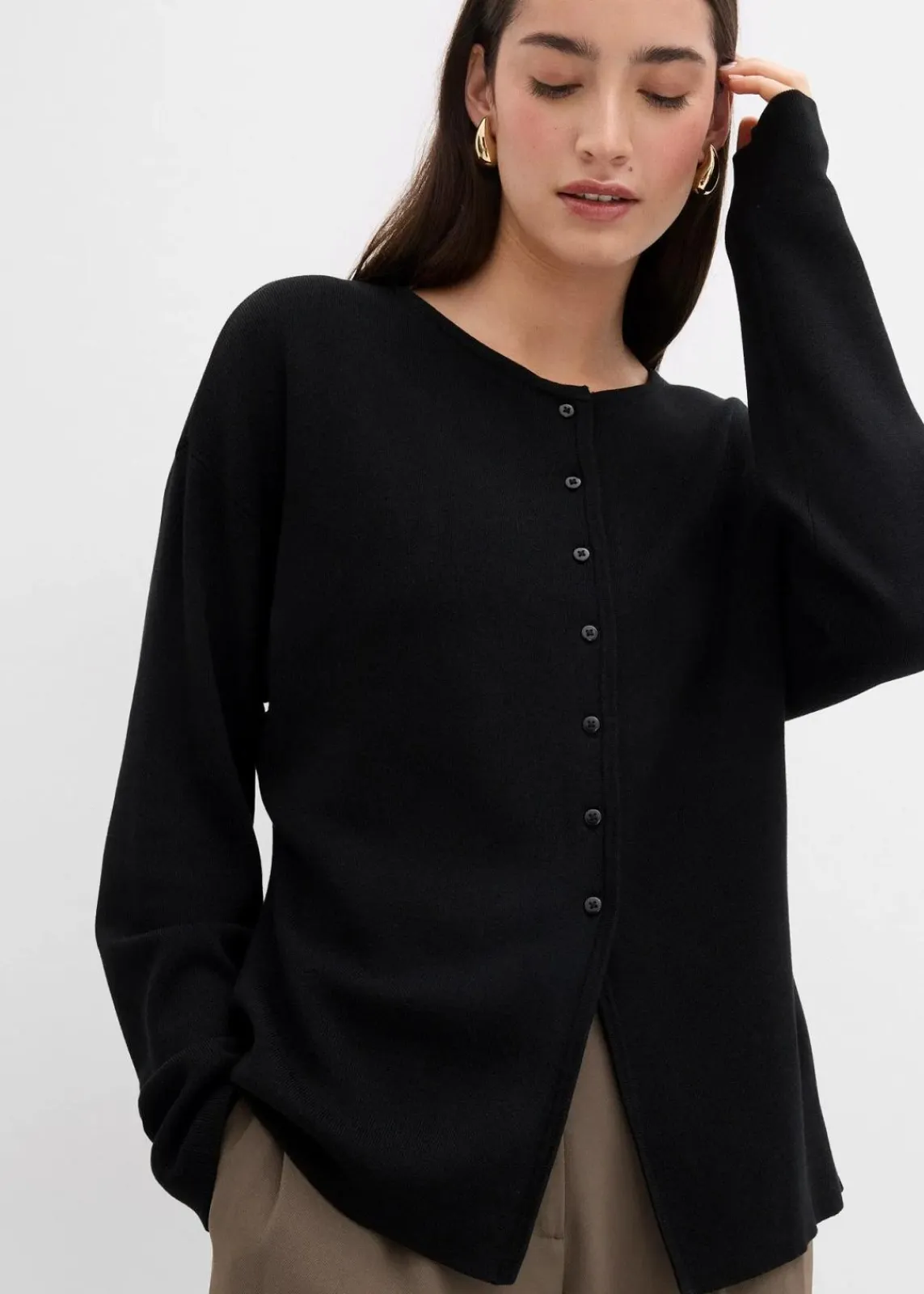 bonprix Bekleidung·Umstandsmode|Strickmode^Taillierte Strickjacke aus Viskose-Mix schwarz
