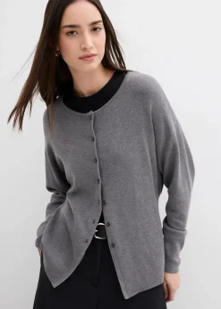 bonprix Bekleidung·Umstandsmode|Strickmode^Taillierte Strickjacke aus Viskose-Mix grau meliert meliert