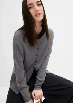 bonprix Bekleidung·Umstandsmode|Strickmode^Taillierte Strickjacke aus Viskose-Mix grau meliert meliert