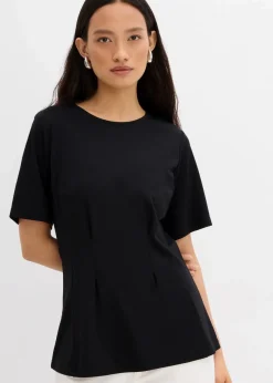 bonprix Shirts & Tops^Tailliertes Shirt aus bequemen Punto di Roma schwarz