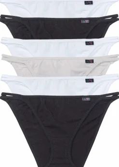bonprix Wäsche·Basics|Wäsche·Baumwollunterwäsche^Tanga Slip (6er Pack) schwarz + weiß + grau/beige