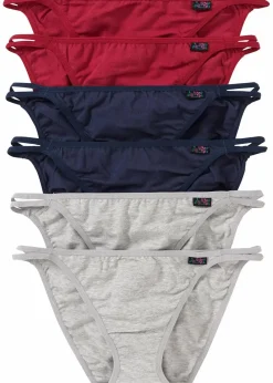 bonprix Höschen|Baumwollunterwäsche^Tanga Slip (6er Pack) hellgrau meliert + dunkelblau + abendrot