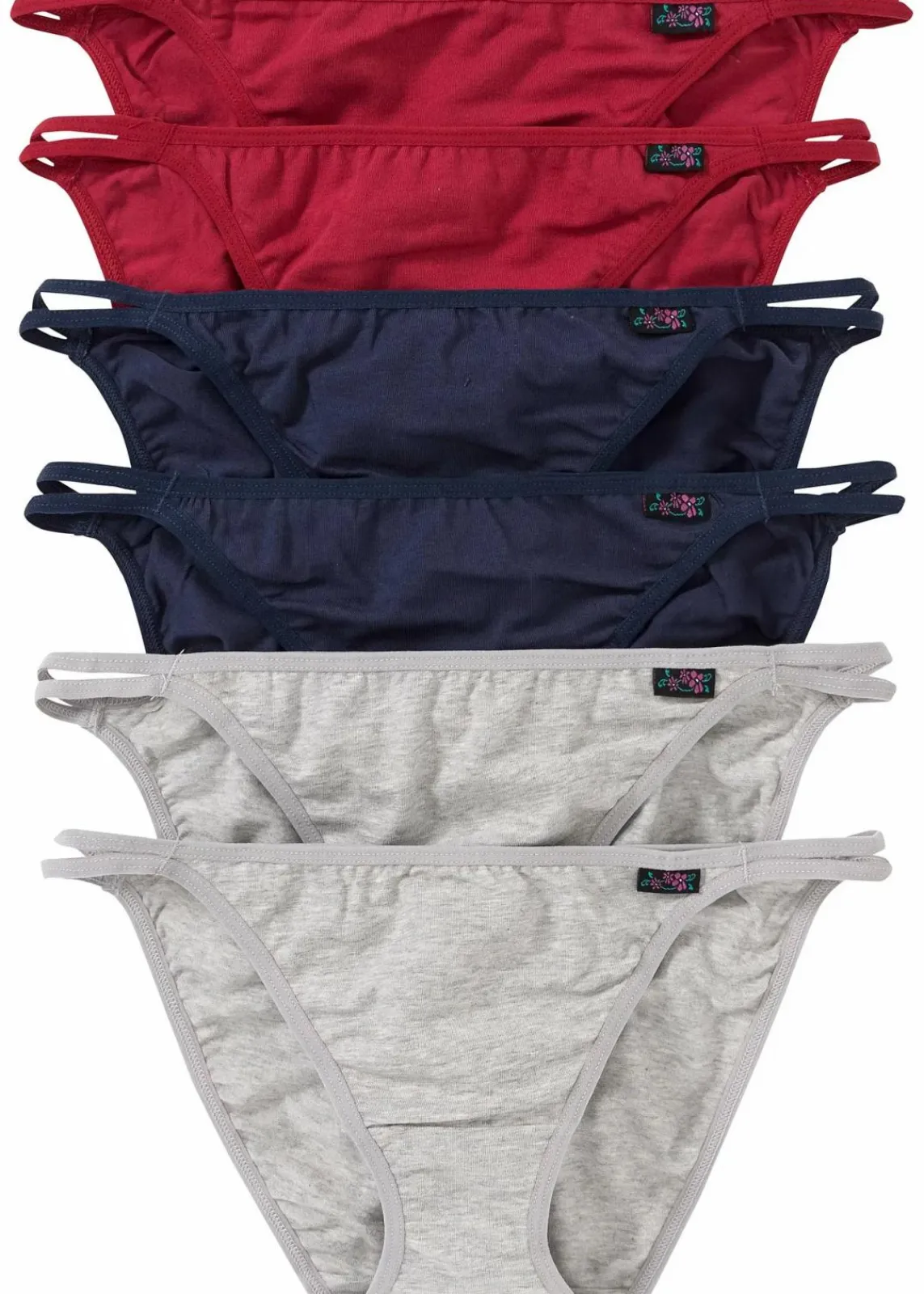 bonprix Höschen|Baumwollunterwäsche^Tanga Slip (6er Pack) hellgrau meliert + dunkelblau + abendrot