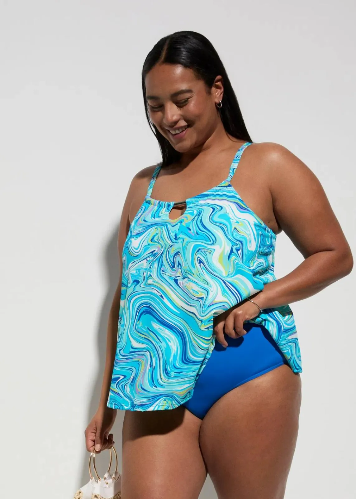 bonprix Nachhaltigere Materialien|Tankinis^Tankini mit Cut-Out (2-tlg.Set) blau graphisch