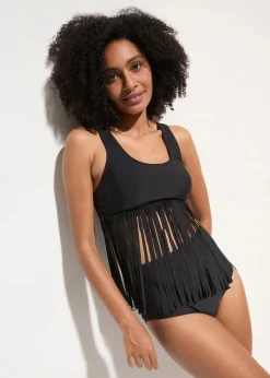 bonprix Nachhaltigere Materialien|Tankinis^Tankini mit Fransen (2-tlg.Set) schwarz