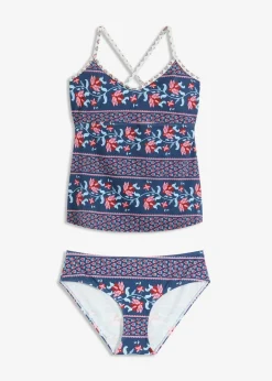 bonprix Nachhaltigere Materialien|Tankinis^Tankini mit gekreuzten Trägern (2-tlg.Set) blau/rosa bedruckt