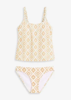 bonprix Nachhaltigere Materialien|Tankinis^Tankini mit Rundausschnitt (2-tlg.Set) taupe/weiß graphisch