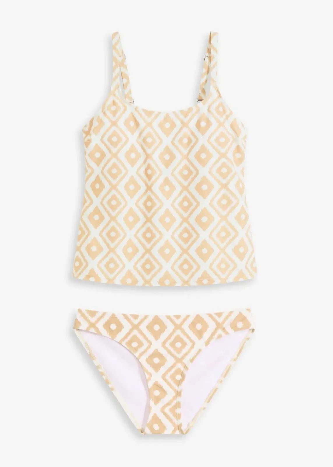 bonprix Nachhaltigere Materialien|Tankinis^Tankini mit Rundausschnitt (2-tlg.Set) taupe/weiß graphisch