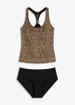 bonprix Nachhaltigere Materialien|Tankinis^Tankini mit spezieller Rückenlösung (2-tlg.Set) anthrazit leo bedruckt