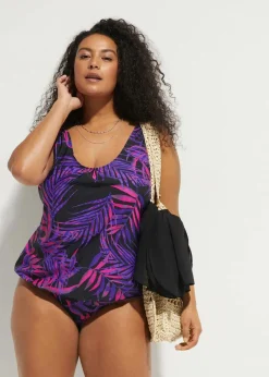bonprix Nachhaltigere Materialien|Mix & Match^Tankini Oberteil schwarz/lila bedruckt
