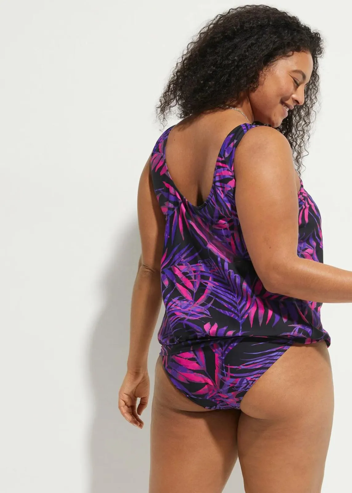 bonprix Nachhaltigere Materialien|Mix & Match^Tankini Oberteil schwarz/lila bedruckt