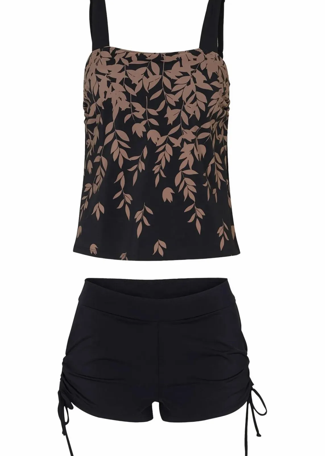 bonprix Nachhaltigere Materialien|Bedeckende Bademode^Tankini (2-tgl. Set) schwarz / taupe geblümt