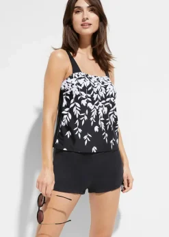 bonprix Bademode·Tankinis|Bademode·Bedeckende Bademode^Tankini (2-tgl. Set) weiß/schwarz geblümt