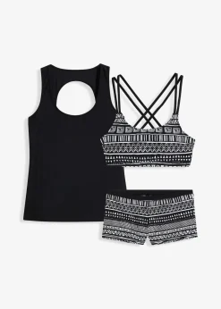 bonprix Nachhaltigere Materialien|Bedeckende Bademode^Tankini (3-tlg. Set) mit Bustier-Bikinioberteil schwarz/weiß bedruckt