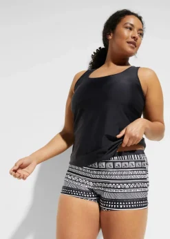 bonprix Nachhaltigere Materialien|Bedeckende Bademode^Tankini (3-tlg. Set) mit Bustier-Bikinioberteil schwarz/weiß bedruckt