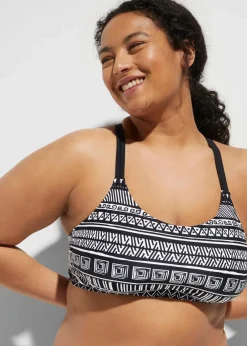 bonprix Nachhaltigere Materialien|Bedeckende Bademode^Tankini (3-tlg. Set) mit Bustier-Bikinioberteil schwarz/weiß bedruckt