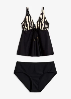 bonprix Nachhaltigere Materialien|Tankinis^Tankini (2-tlg.Set) beige/schwarz bedruckt
