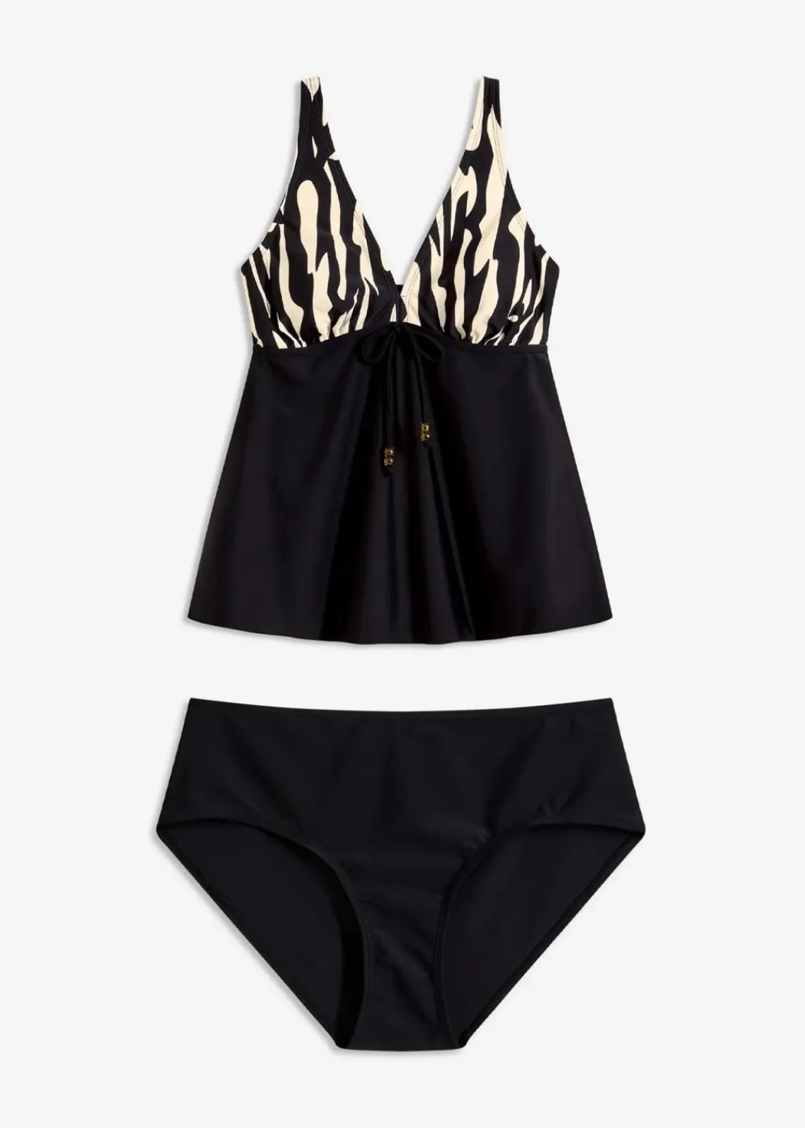 bonprix Nachhaltigere Materialien|Tankinis^Tankini (2-tlg.Set) beige/schwarz bedruckt