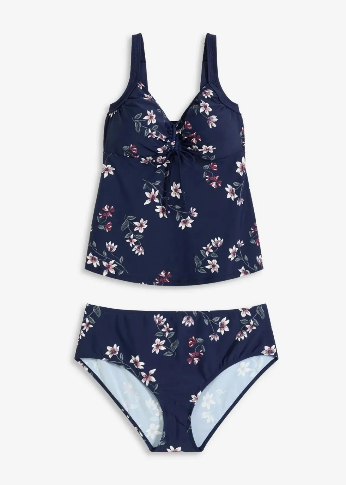 bonprix Nachhaltigere Materialien|Tankinis^Tankini (2-tlg.Set) mit Raffung dunkelblau geblümt