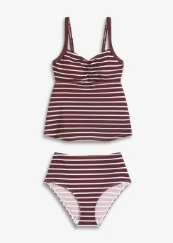 bonprix Nachhaltigere Materialien|Bademode·Tankinis^Tankini (2-tlg.Set) mit Schnürung weinrot/wollweiß gestreift