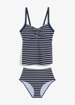 bonprix Nachhaltigere Materialien|Tankinis^Tankini (2-tlg.Set) mit Schnürung dunkelblau/wollweiß gestreift